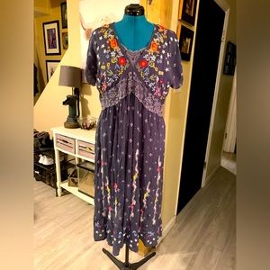 Johnny Was Embroidered Dress- Short Sleeve Tea Length, NWT